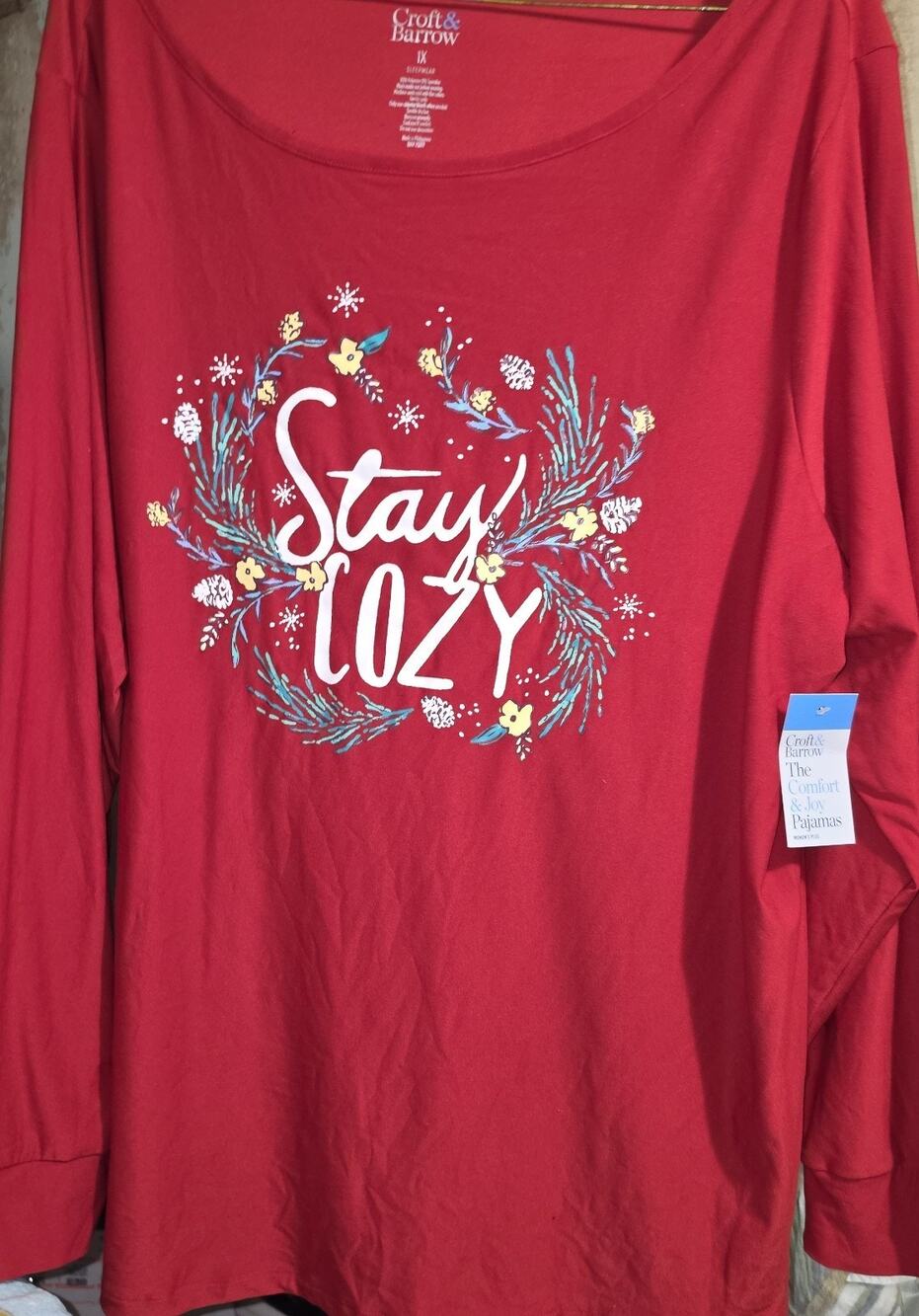 Croft and Barrow 1X Pajama Shirt Stay Cozy Red NWT